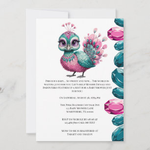 Invitation Joyau rose et Turquoise Baby shower Peacock bébé