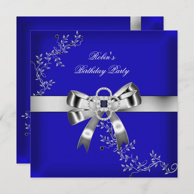 Invitation Joyau Royal Blue Diamond Bow en argent (Devant / Derrière)