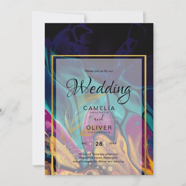 Invitation Joyau Tones MARIAGE INK Plum Purple Turquoise Mari (Devant)