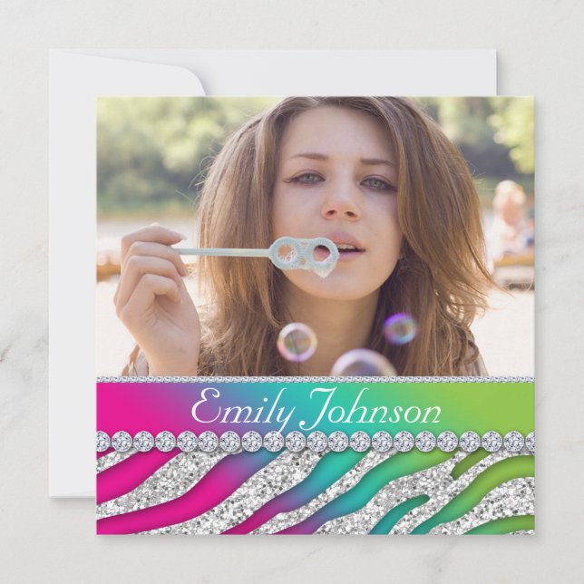 Invitation Joyau vert rose Zebra Bachelorette (Devant)