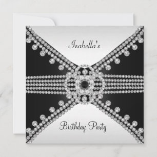 Invitation Joyaux Diamants Blancs Noirs Anniversaire