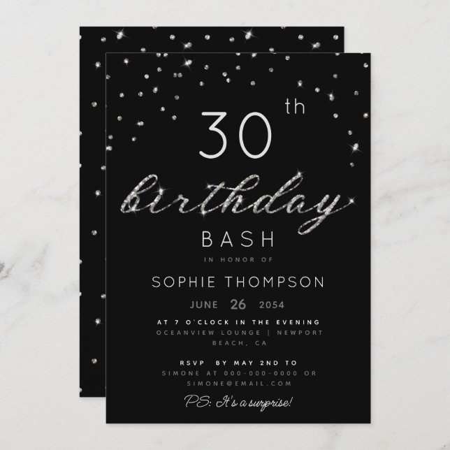 Invitation Joyaux élégants Chic Sparkle Parties scintillant A (Devant / Derrière)