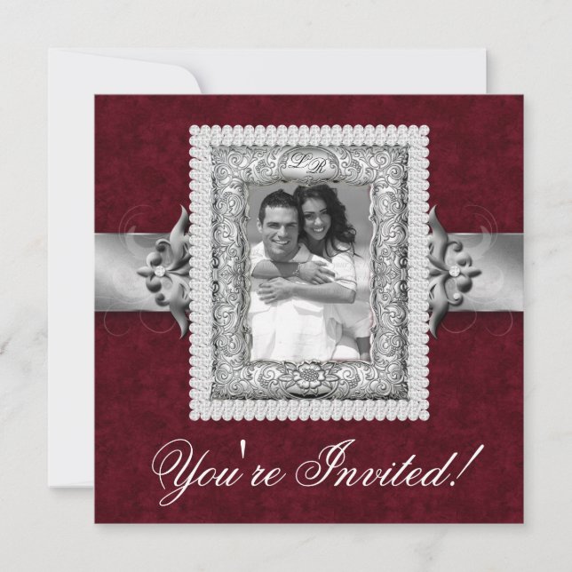 Invitation Joyaux Modèles photo élégants de Noël Mariage roug (Devant)