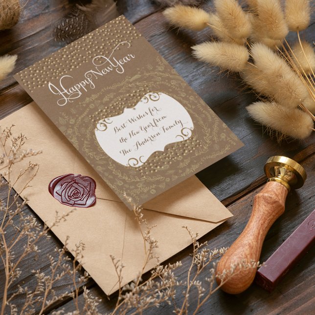 Invitation Joyeuse Année Guirlande Florale Rustique (Créateur téléchargé)