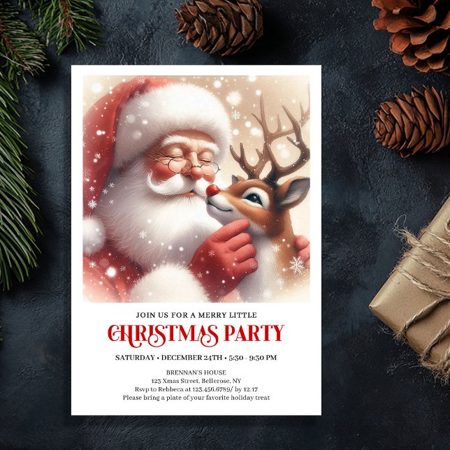 Invitation Joyeuse célébration de Noël avec le Père Noël et R (Jolly Santa and Rudolph Christmas Celebration Invite)