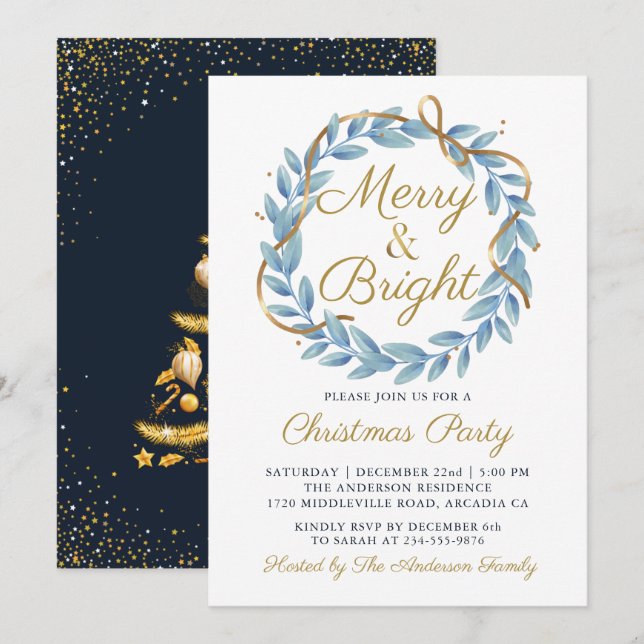 Invitation Joyeuse et brillante fête de Noël de la couronne d (Devant / Derrière)
