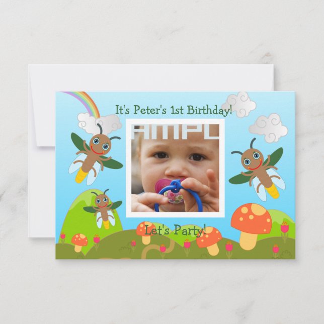 Invitation Joyeuse fête d'anniversaire avec luciole (Devant)