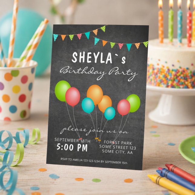Invitation Joyeuse fête d'anniversaire avec tableau noir et b (Créateur téléchargé)