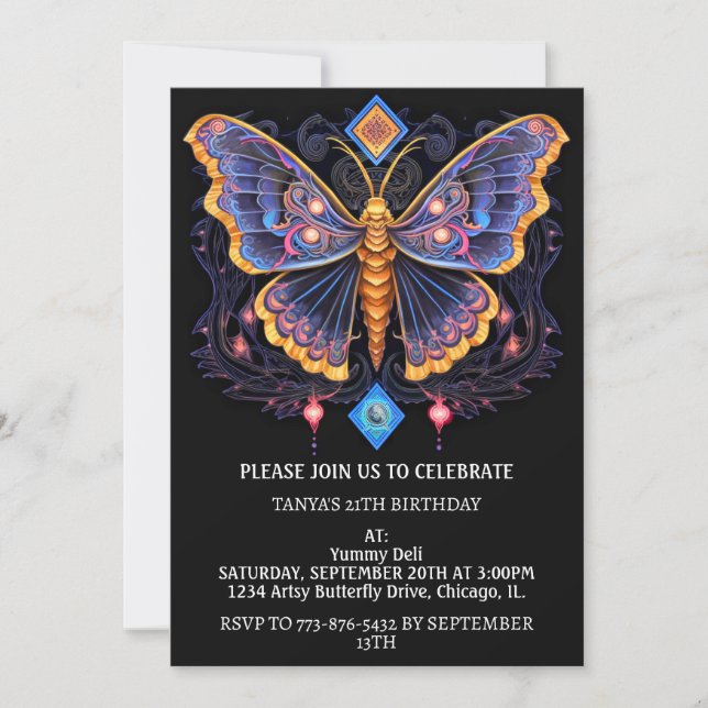 Invitation Joyeuse Fête d'Anniversaire avec un Design Rétro d (Devant)