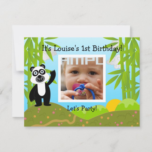 Invitation Joyeuse fête d'anniversaire avec un ours de panda (Devant)