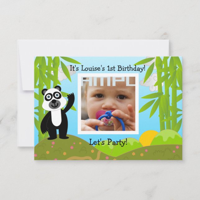 Invitation Joyeuse fête d'anniversaire avec un ours de panda (Devant)