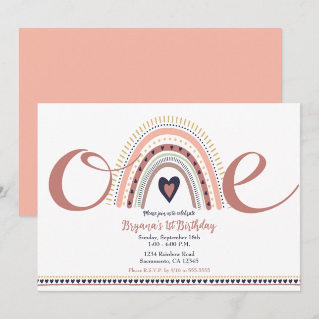 Invitation Joyeuse Fête d'anniversaire Bohème Arc-en-ciel Mod (Devant / Derrière)