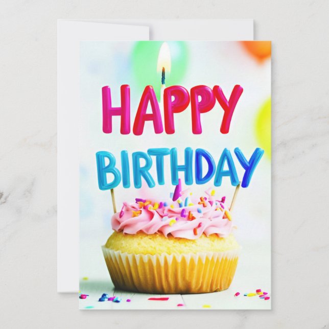 Invitation Joyeuse fête d'anniversaire Cupcake & Candle (Devant)