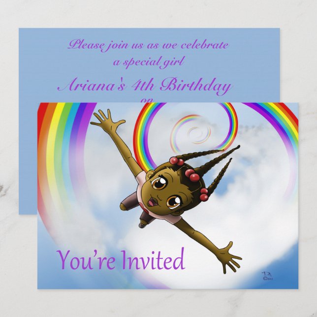Invitation Joyeuse fête d'anniversaire des filles afro-améric (Devant / Derrière)