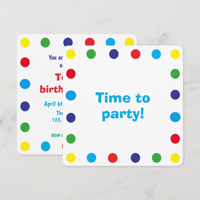 Invitation Joyeuse Fête d'Anniversaire Enfants avec des Point (Devant / Derrière)