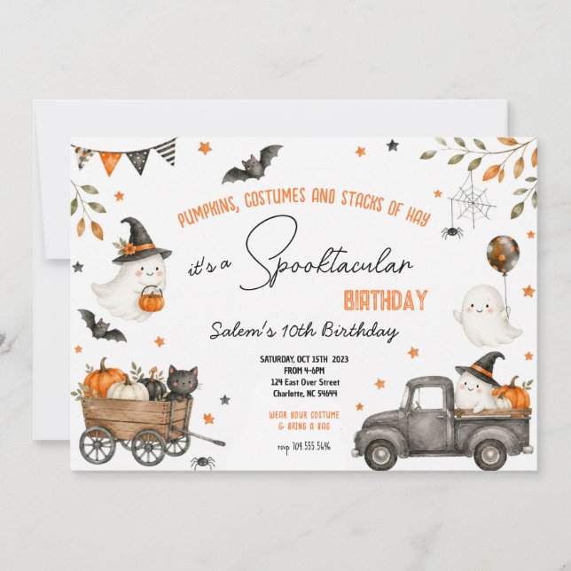 Invitation Joyeuse fête d'anniversaire Halloween avec des fan (Devant)