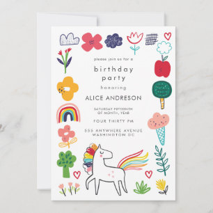 Invitation Joyeuse Fête d'Anniversaire pour Enfants Licorne M