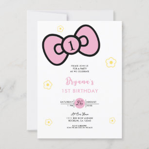 Invitation Joyeuse Fête d'Anniversaire Rose et Mignonne avec