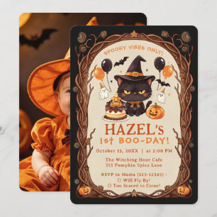 Invitation Joyeuse Fête de Halloween de Chat Noir Mignon Épou