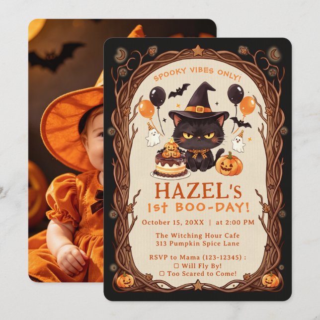 Invitation Joyeuse Fête de Halloween de Chat Noir Mignon Épou (Devant / Derrière)