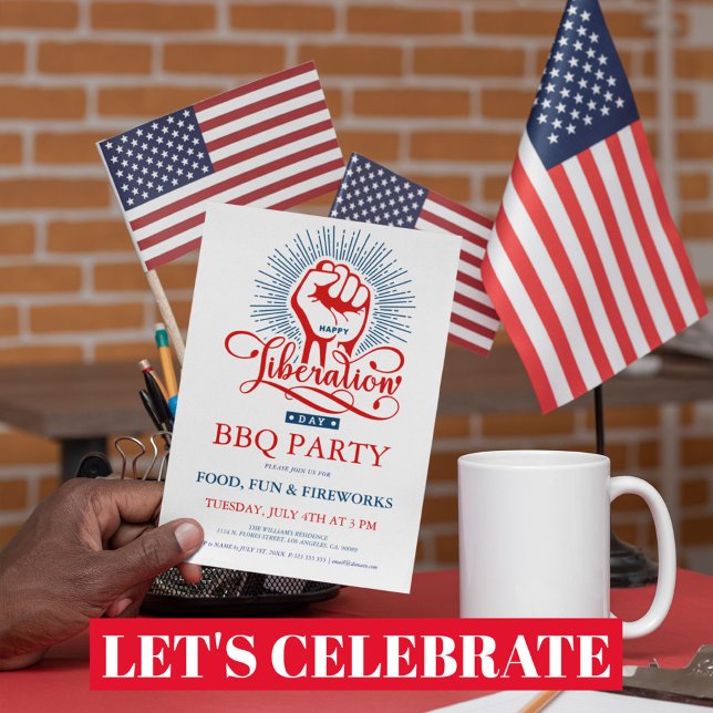 Invitation Joyeuse fête de libération Feu d'artifice BQ Party (Créateur téléchargé)