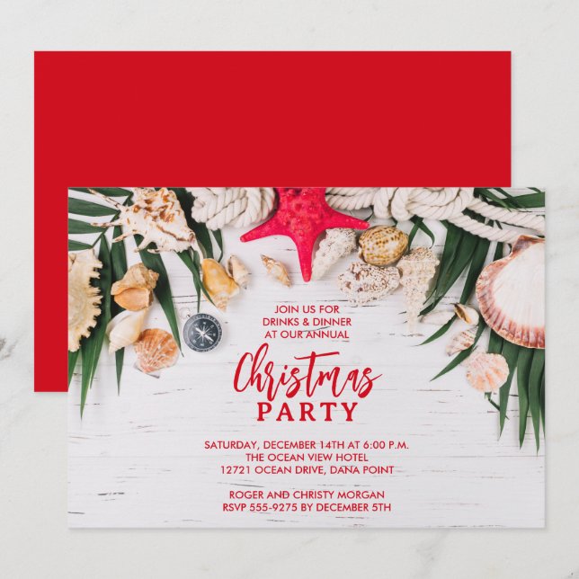 Invitation Joyeuse fête de Noël chic tropicale (Devant / Derrière)