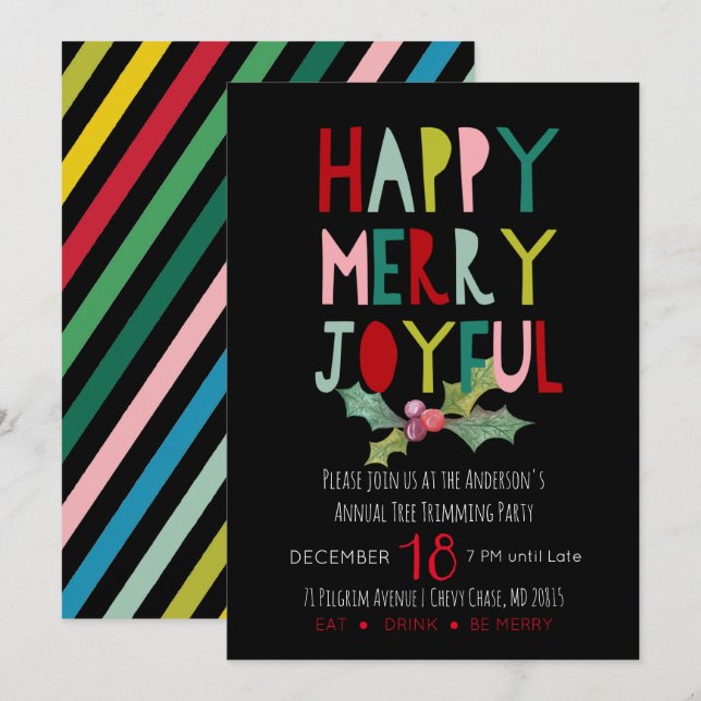 Invitation Joyeuse Fête de Noël Heureuse et Joyeuse (Devant / Derrière)