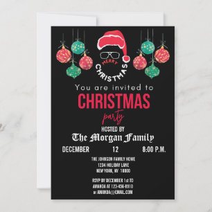 Invitation Joyeuse fête de Noël, Noir Rouge Blanc Noël