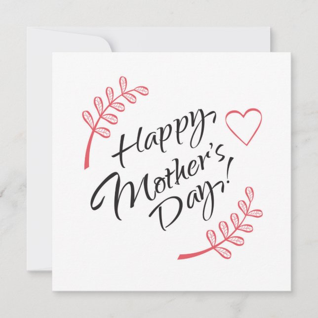 Invitation Joyeuse fête des Mères Belle calligraphie de fleur (Devant)