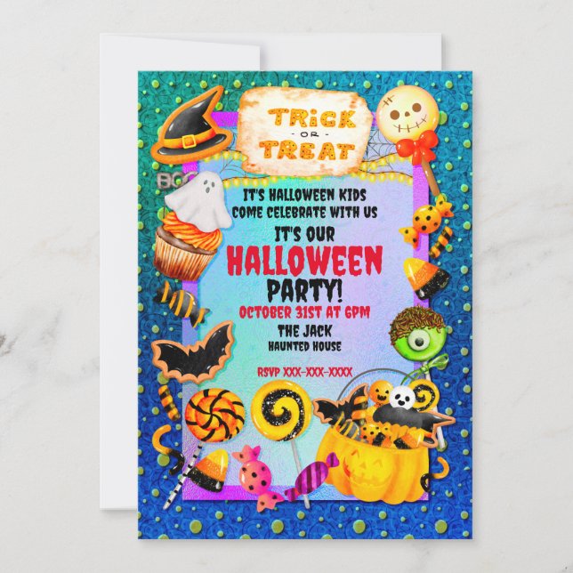 Invitation Joyeuse fête d'Halloween remplie de friandises (Devant)