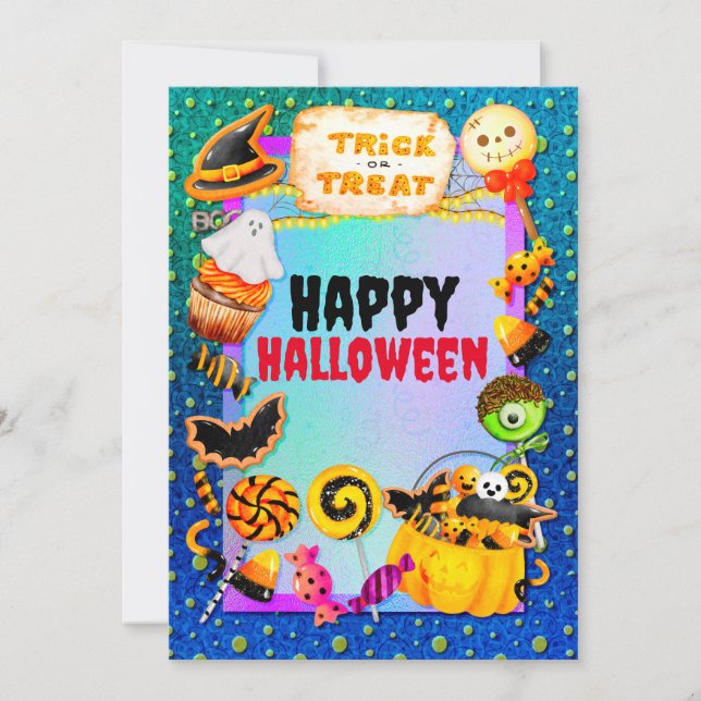 Invitation Joyeuse fête d'Halloween remplie de friandises (Devant)