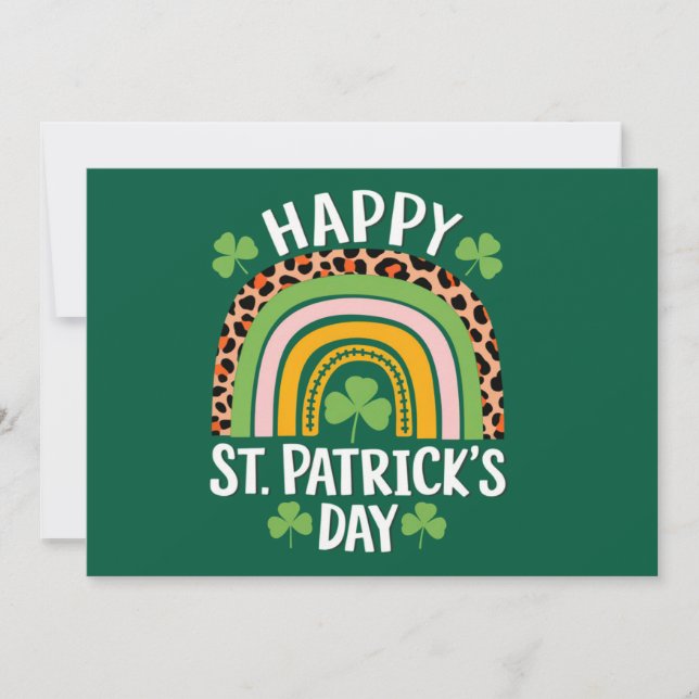 Invitation Joyeuse Fête Saint Patrick Arc-en-ciel Trèfle  (Devant)