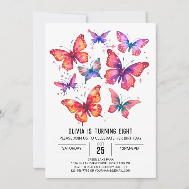 Invitation Joyeuse fille papillon imprimable Anniversaire (Devant)