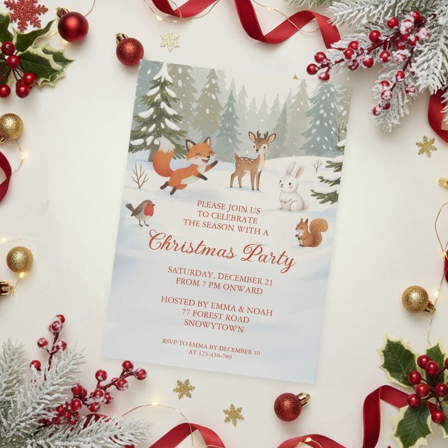 Invitation Joyeuse forêt hivernale Animaux de Noël (Créateur téléchargé)