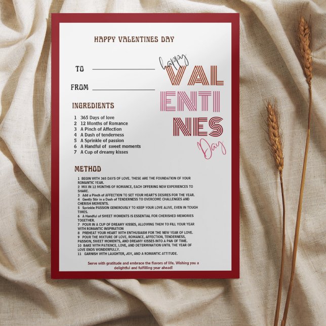 Invitation Joyeuse journée Valentines |Recette pour aimer la  (Créateur téléchargé)