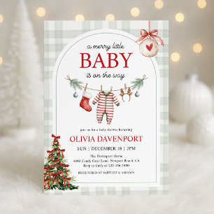 Invitation Joyeuse petite Baby Shower Noël Gingham d'hiver