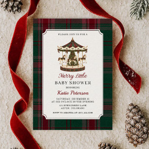 Invitation Joyeuse petite crèche à caroussel en tartan pour b