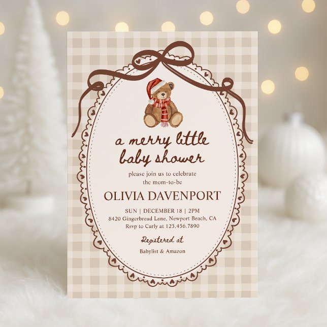 Invitation Joyeuse petite fête de bébé ours en peluche Noël (Créateur téléchargé)