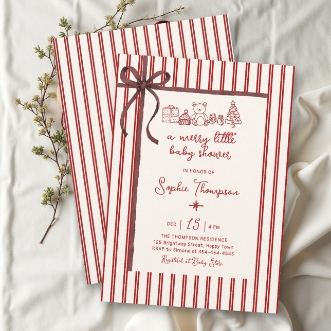 Invitation Joyeuse petite fête de bébé Ruban à Noël (Merry Little Bow Ribbon Christmas Baby Shower Invitation)