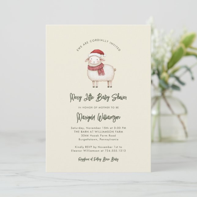 Invitation Joyeuse Petite Fête de Noël Rustique pour Bébé  (Debout devant)