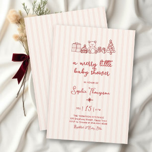 Invitation Joyeuse Petite Fête Prénatale Minimaliste Rouge de