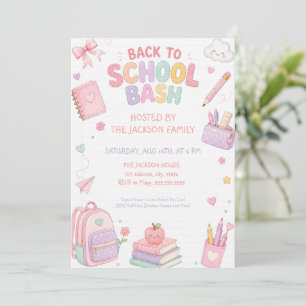 Invitation Joyeuse rentrée scolaire pastel rose
