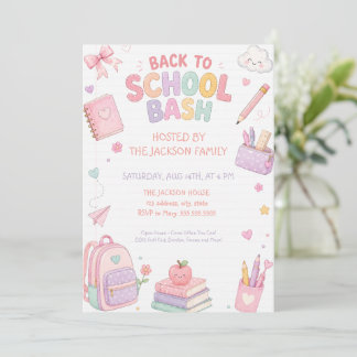 Invitation Joyeuse rentrée scolaire pastel rose