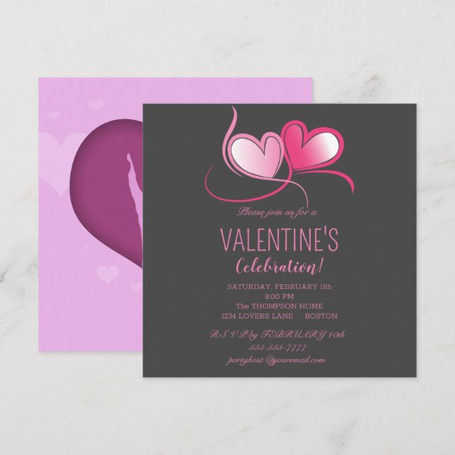 Invitation Joyeuse Saint-Valentin, doux cœurs roses, Invitat (Devant / Derrière)