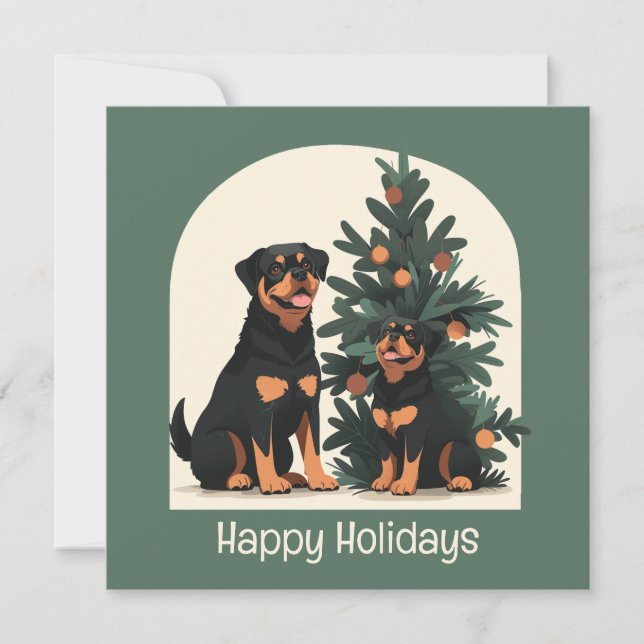 Invitation Joyeuses Fêtes Chiens Rottweiler (Devant)