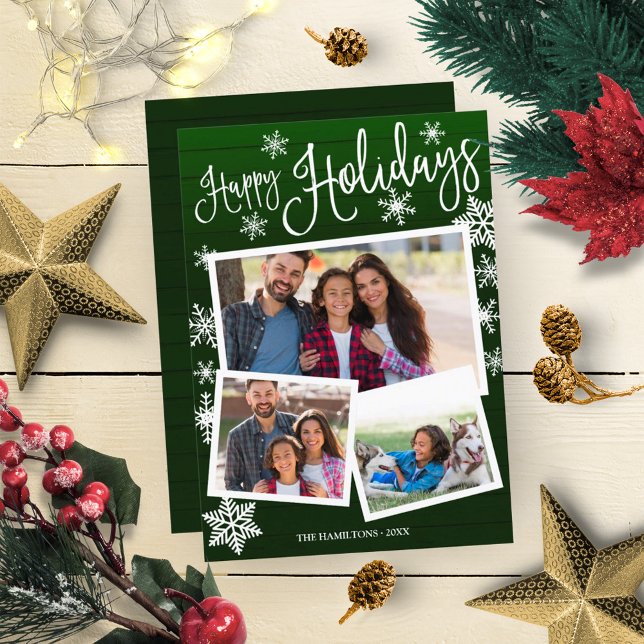 Invitation Joyeuses fêtes Cute Snowflake Rustique 3 Photos (Créateur téléchargé)