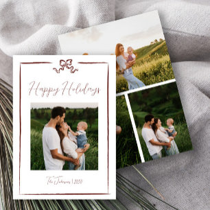 Invitation Joyeuses Fêtes Main Rouge Tirée Bow Four Photo