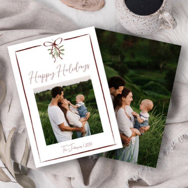 Invitation Joyeuses fêtes Main Rouge Tirée Bow Hiver 2 Photo (Créateur téléchargé)