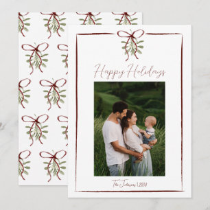 Invitation Joyeuses fêtes Main Rouge Tirée Bow Winter Photo