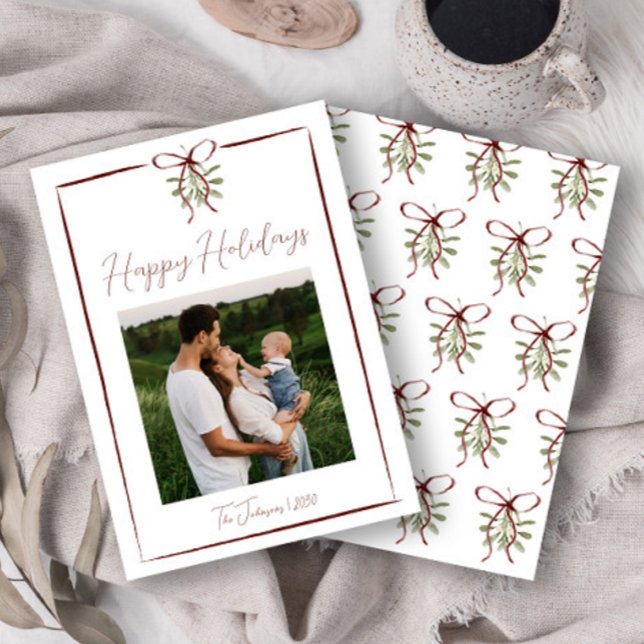 Invitation Joyeuses fêtes Main Rouge Tirée Bow Winter Photo (Créateur téléchargé)